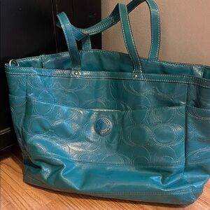 Coach Teal Leather Tote Bag